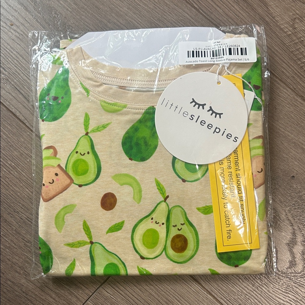 Little Sleepies Avocado Toast Long Sleeve Pajama Top - Cream & Green NWT